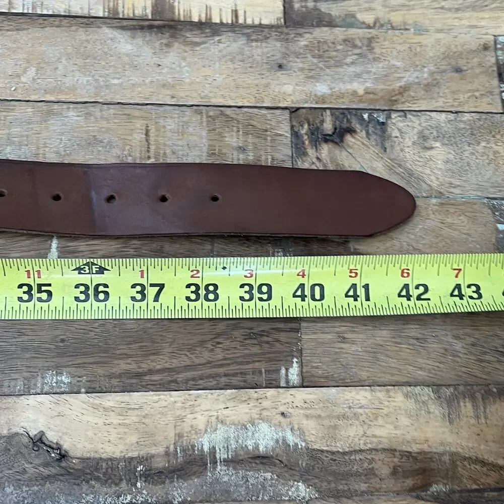 Will Belt Men's 34 Hand Crafted Genuine Leather Belt Brown Silver Buckle Mexico